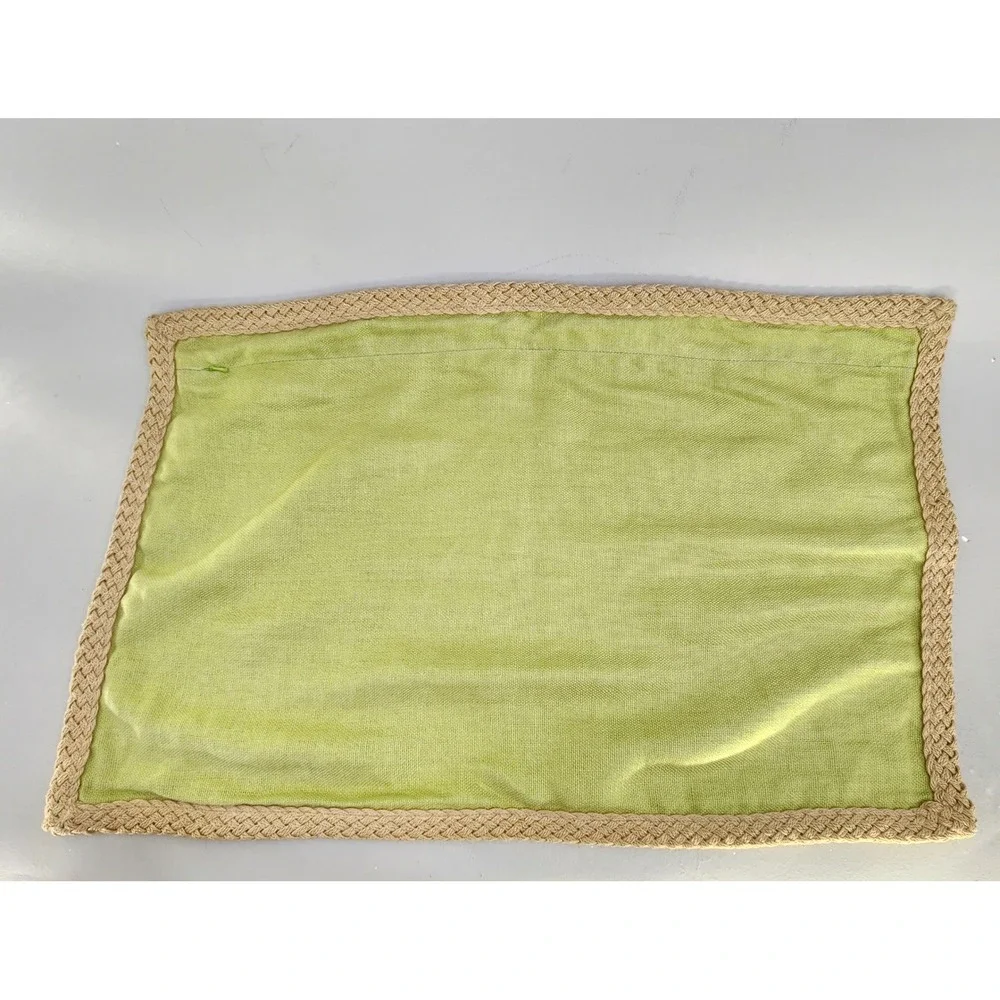 Pottery Barn Pillow Cover 16x26 Green Linen Braided Jute Trim Zip Close Coastal